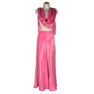 Vintage Cache Pink Satin Maxi Skirt Bias Cut Slip Scarf 90s Formal Evening Y2K